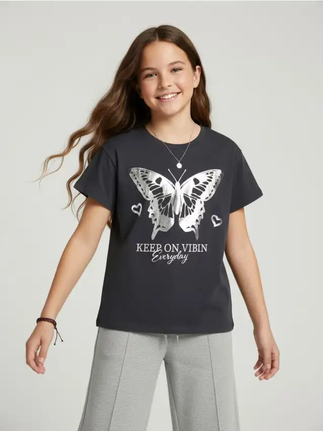 T-shirt in cotone con stampa - antracite