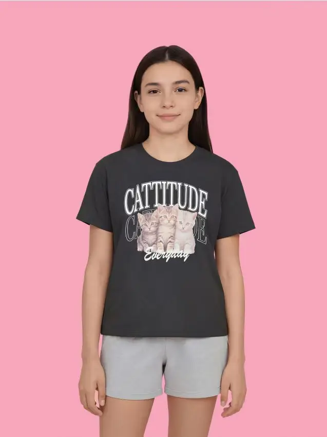 T-shirt in cotone con stampa - antracite