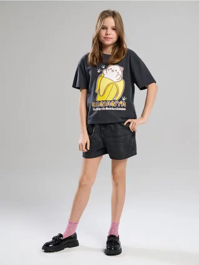 T-shirt in cotone con stampa Bananya - antracite
