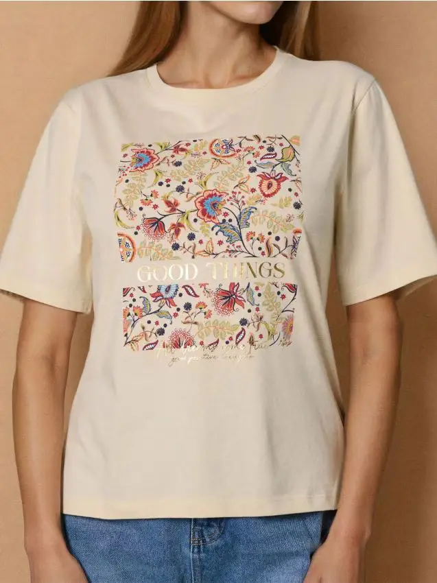 T-shirt in cotone con stampa - beige