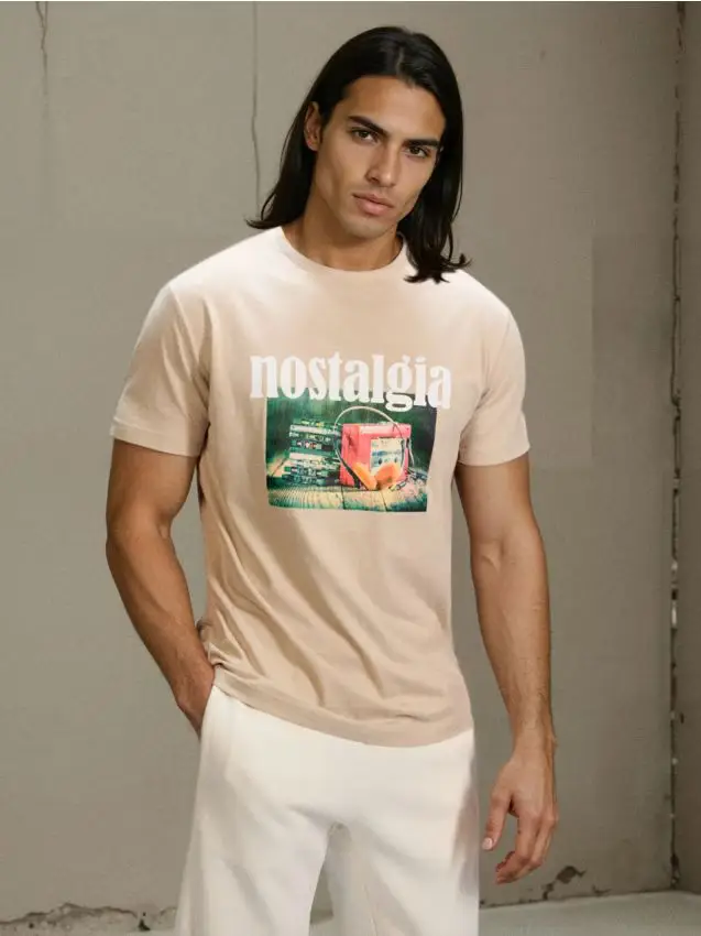 T-shirt in cotone con stampa - beige