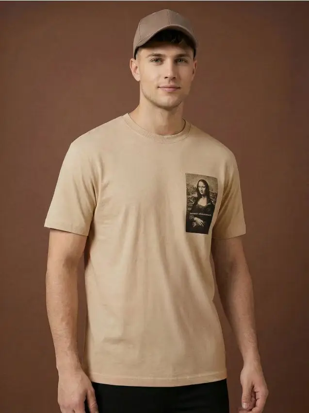 T-shirt in cotone con stampa - beige