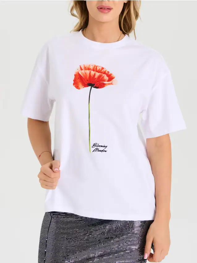 T-shirt in cotone con stampa - bianco