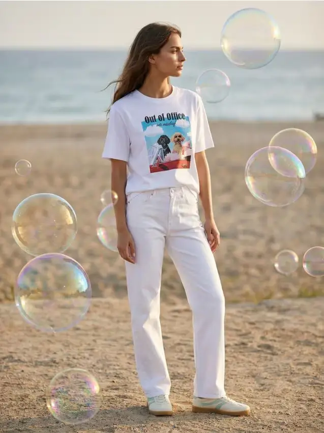 T-shirt in cotone con stampa - bianco