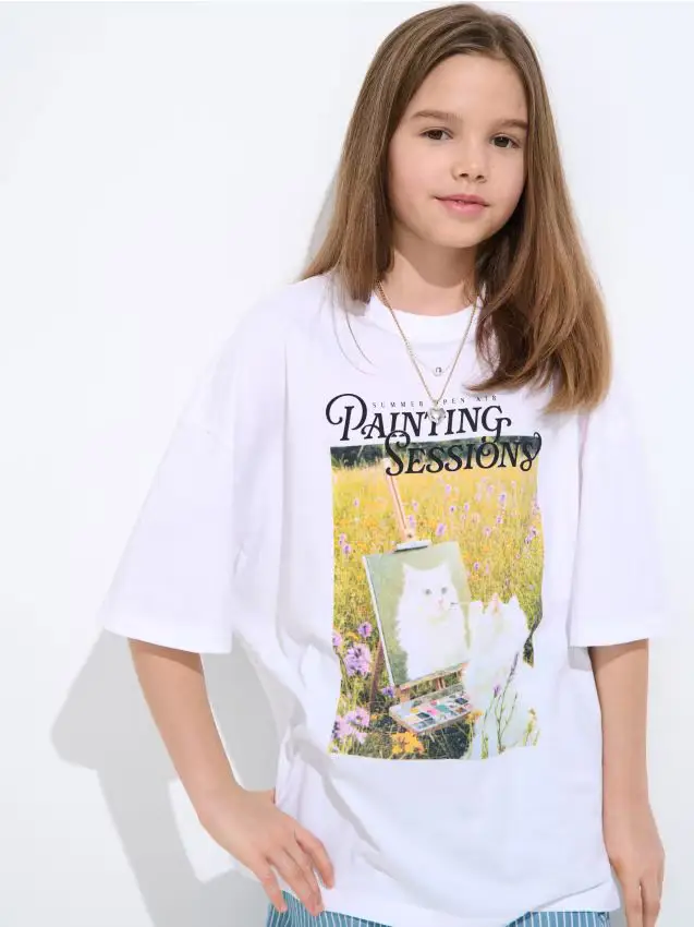 T-shirt in cotone con stampa - bianco