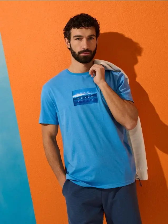 T-shirt in cotone con stampa - blu