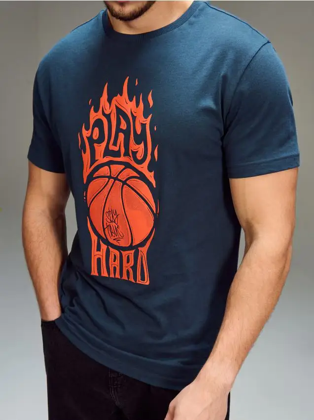 T-shirt in cotone con stampa - blu scuro