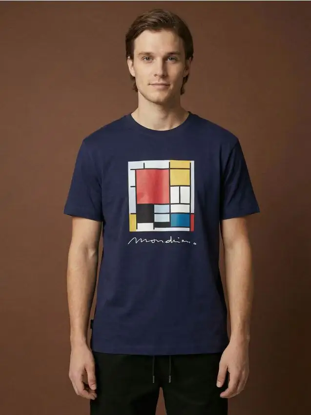 T-shirt in cotone con stampa - blu scuro