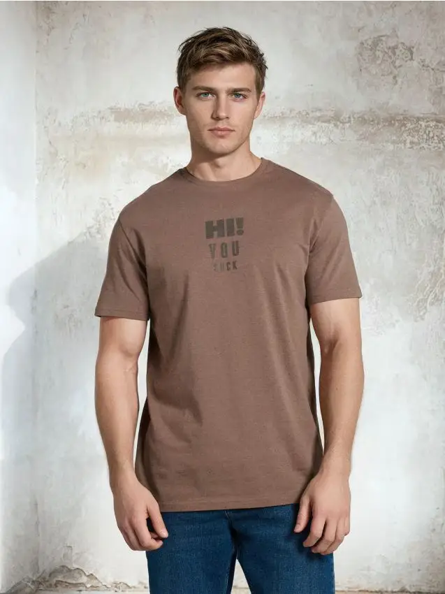 T-shirt in cotone con stampa - caffè Caffè