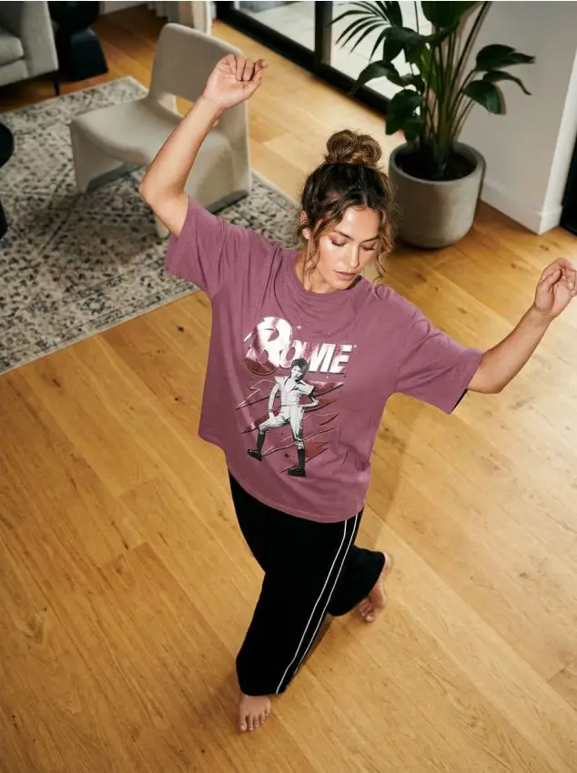 T-shirt in cotone con stampa David Bowie - malva