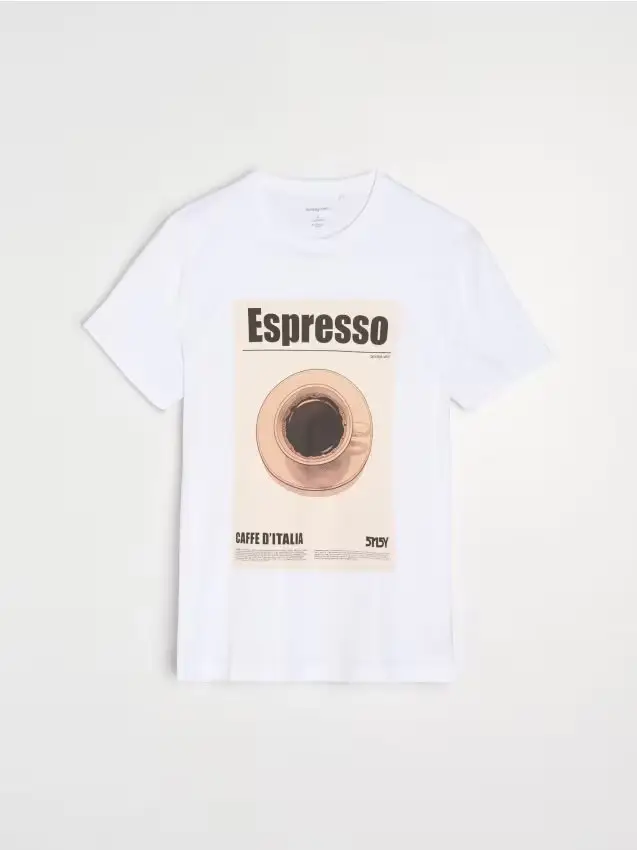 T-shirt in cotone con stampa Espresso - bianco