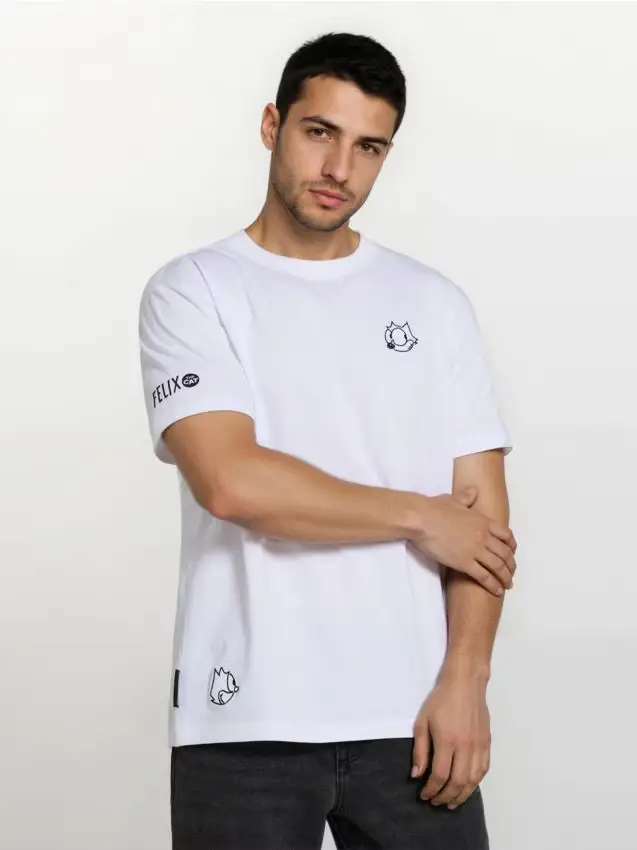T-shirt in cotone con stampa Felix the Cat - bianco