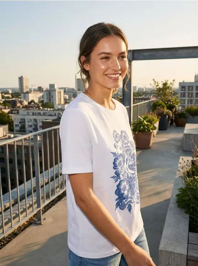 T-shirt in cotone con stampa floreale - bianco