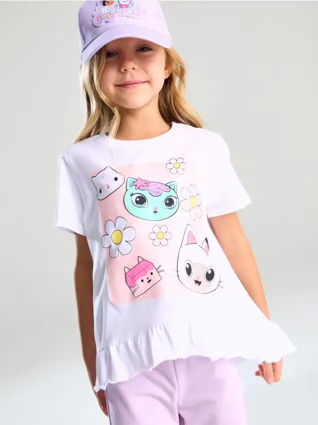 T-shirt in cotone con stampa Gabby s Dollhouse - bianco
