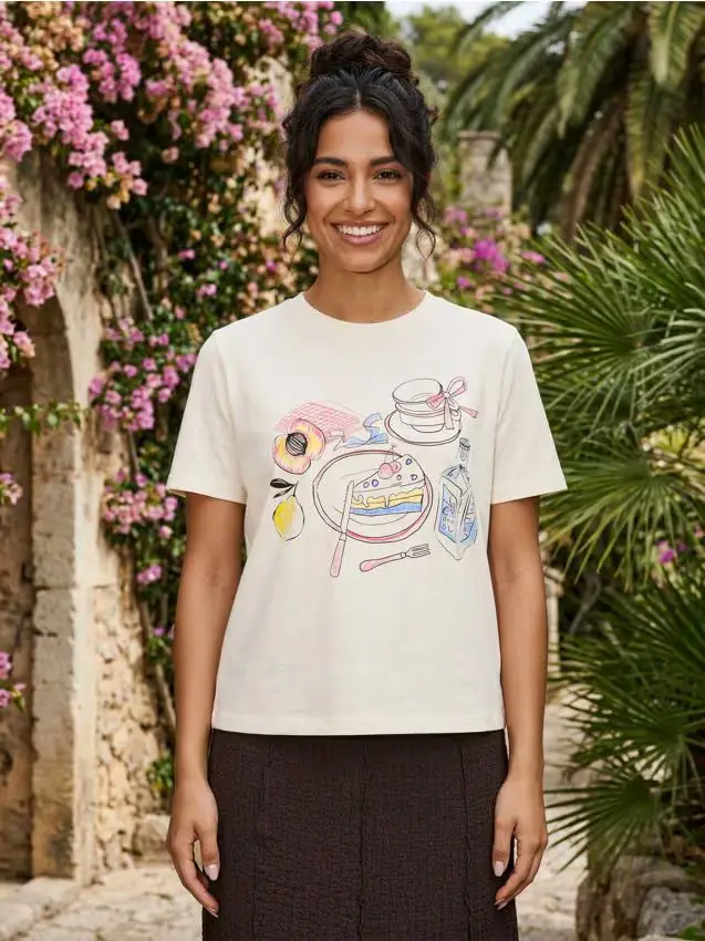 T-shirt in cotone con stampa - giallo chiaro