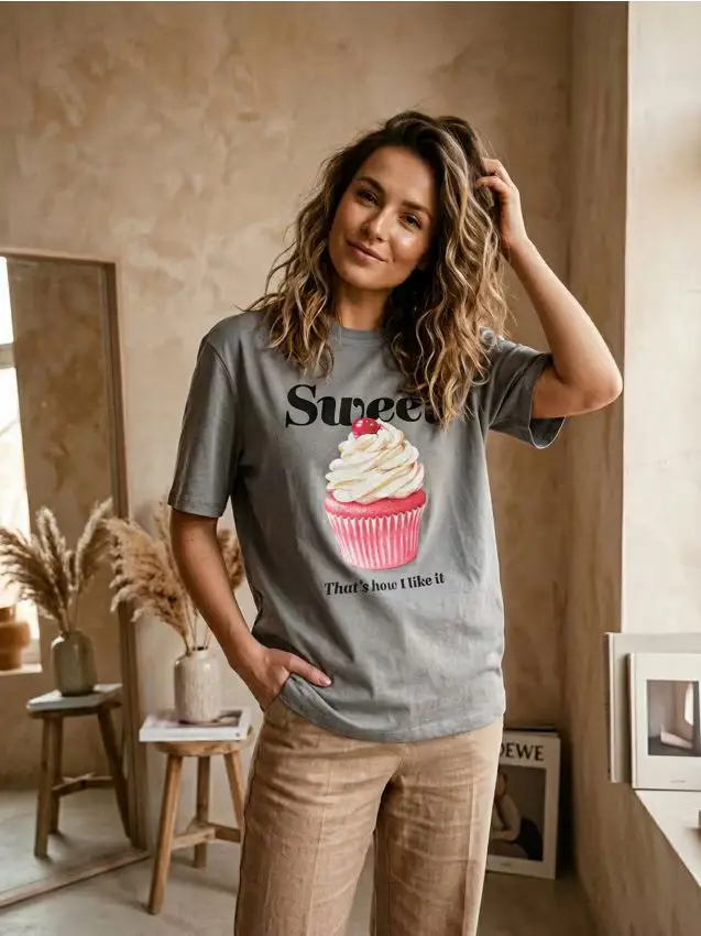 T-shirt in cotone con stampa - grigio medio