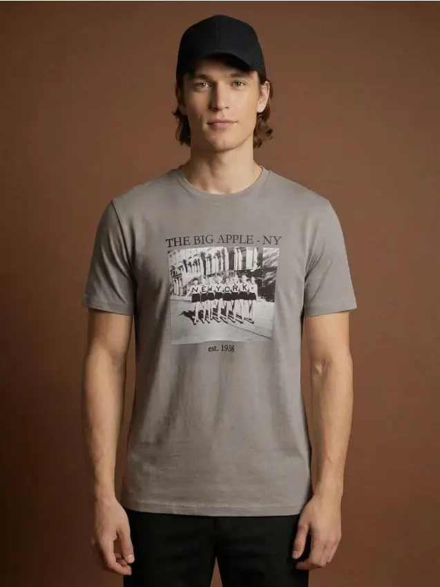 T-shirt in cotone con stampa - grigio medio