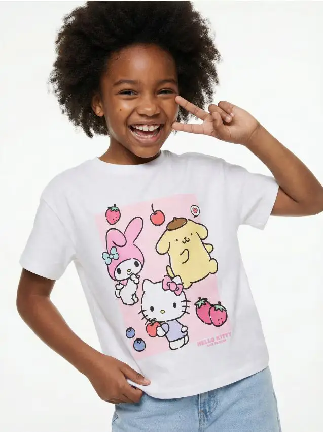 T-shirt in cotone con stampa Hello Kitty - bianco