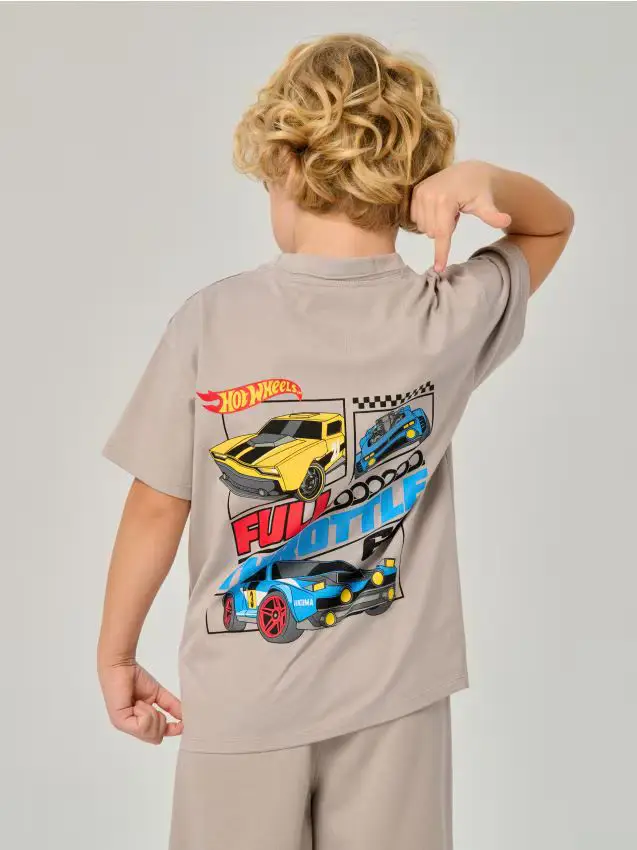 T-shirt in cotone con stampa Hot Wheels - grigio chiaro