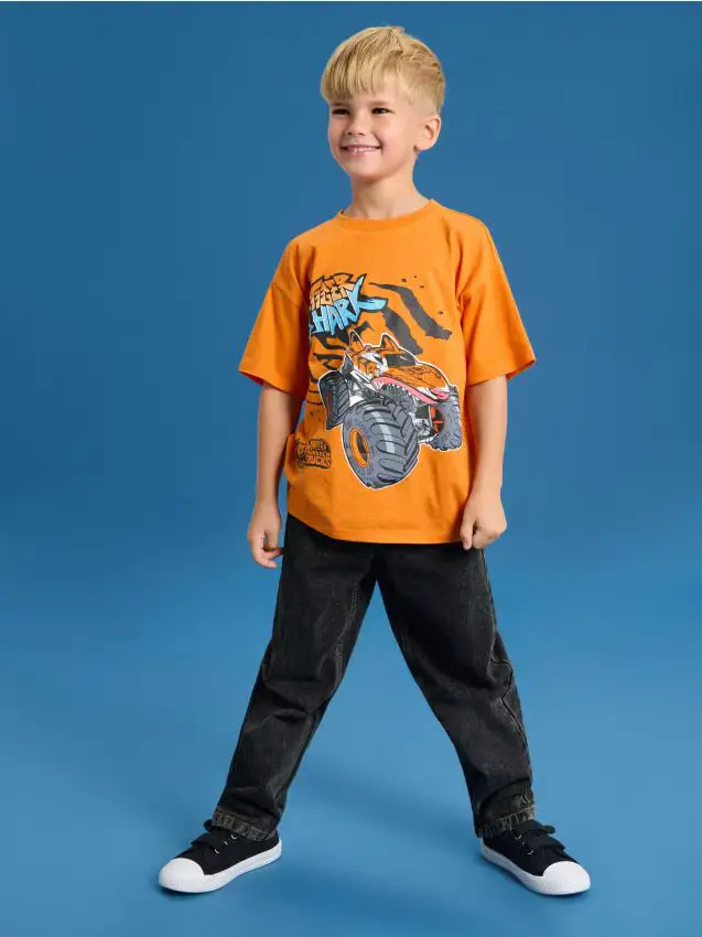 T-shirt in cotone con stampa Hot Wheels - mandarino