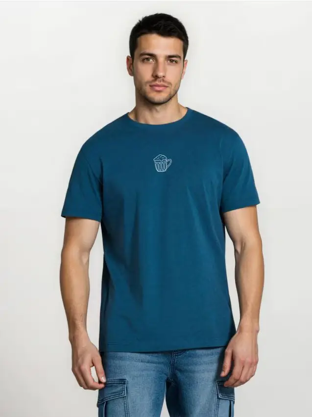 T-shirt in cotone con stampa - indaco