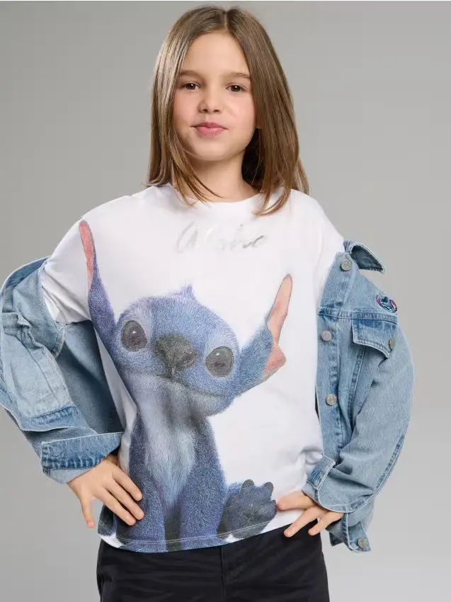 T-shirt in cotone con stampa Lilo & Stitch - bianco
