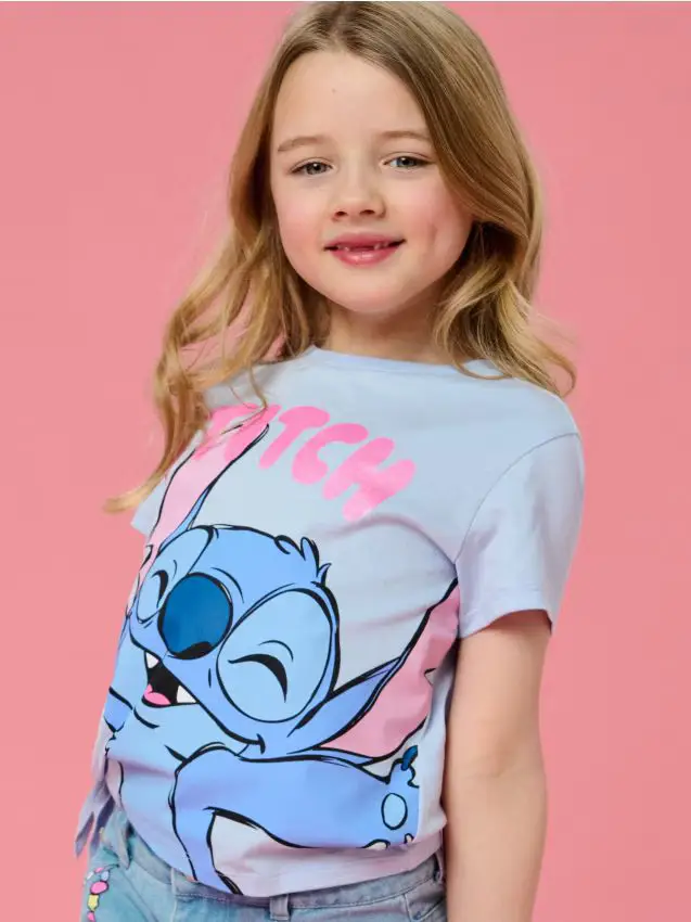 T-shirt in cotone con stampa Lilo & Stitch - blu pallido