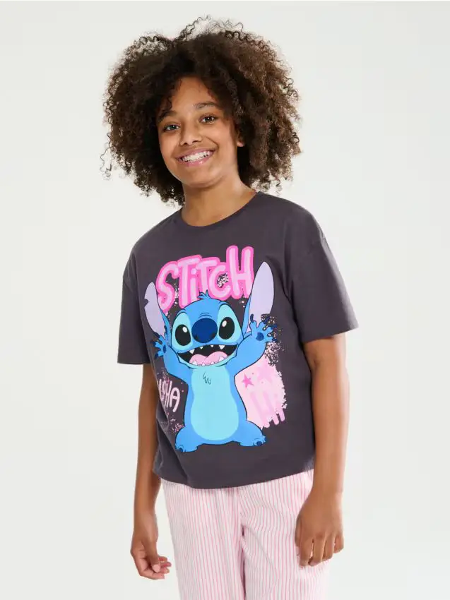 T-shirt in cotone con stampa Lilo & Stitch - grigio scuro