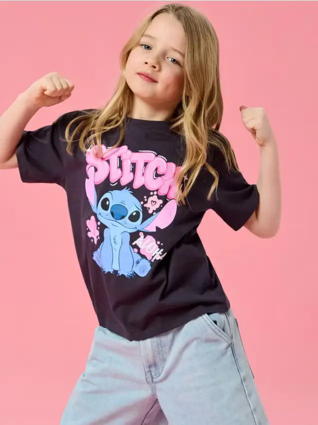 T-shirt in cotone con stampa Lilo & Stitch - grigio scuro