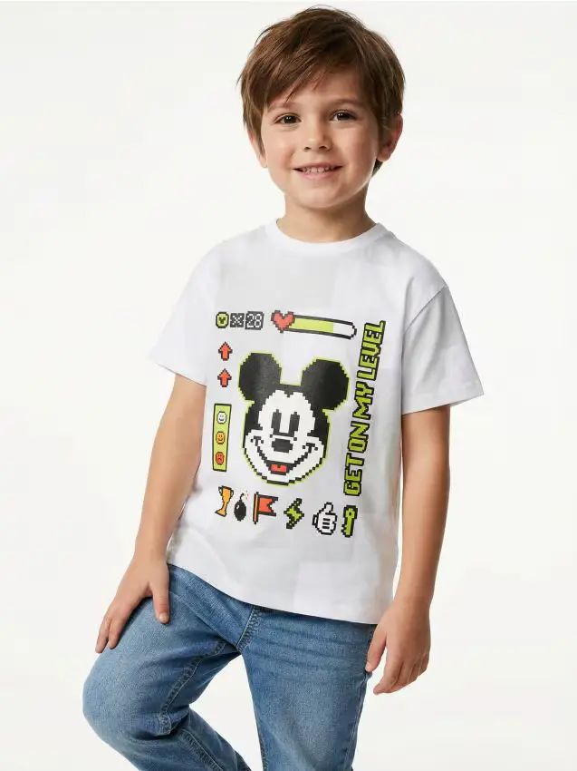 T-shirt in cotone con stampa Mickey Mouse - bianco