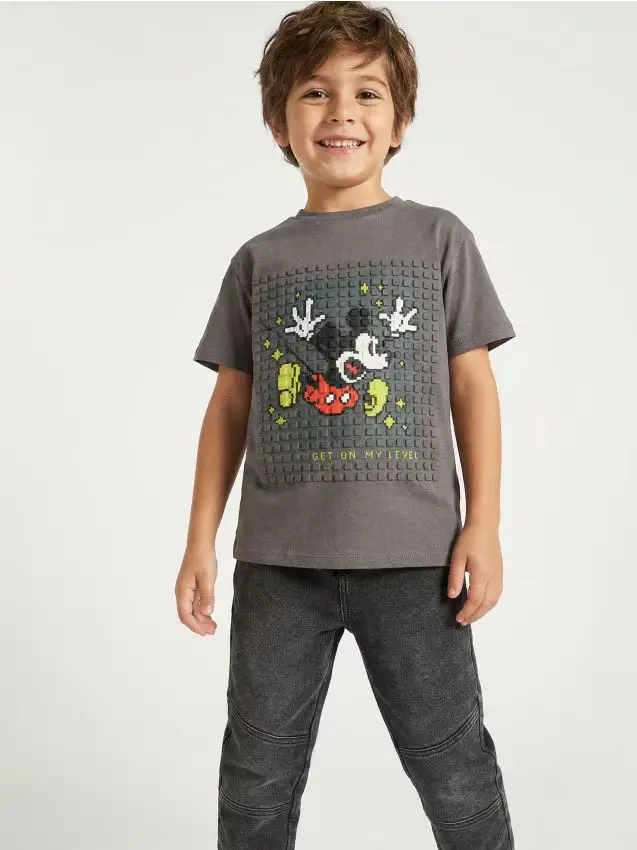 T-shirt in cotone con stampa Mickey Mouse - grigio scuro