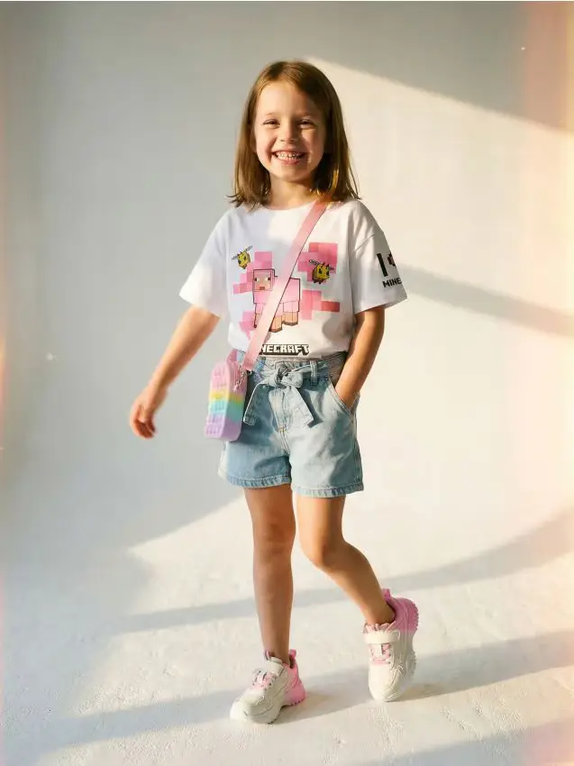 T-shirt in cotone con stampa Minecraft - bianco