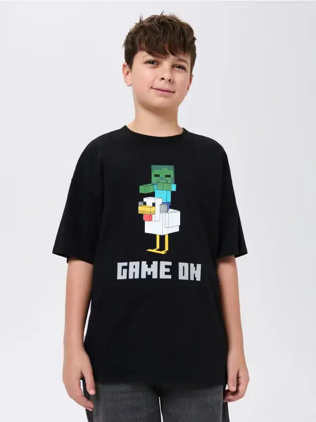 T-shirt in cotone con stampa Minecraft - nero