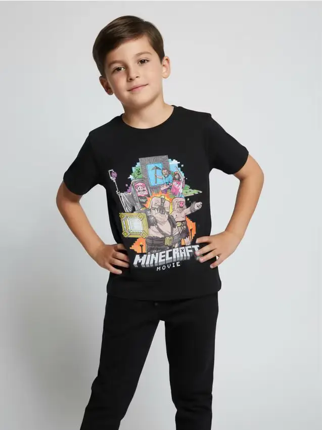T-shirt in cotone con stampa Minecraft - nero