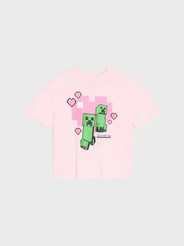 T-shirt in cotone con stampa Minecraft - rosa