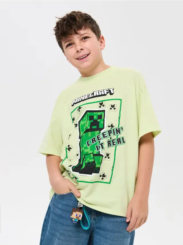 T-shirt in cotone con stampa Minecraft - verde chiaro