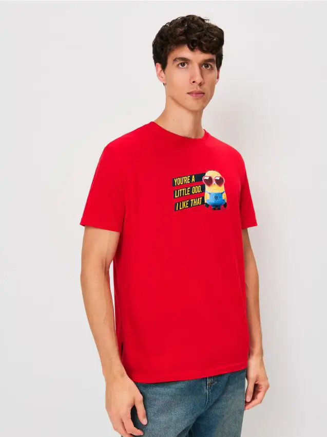 T-shirt in cotone con stampa Minions - rosso