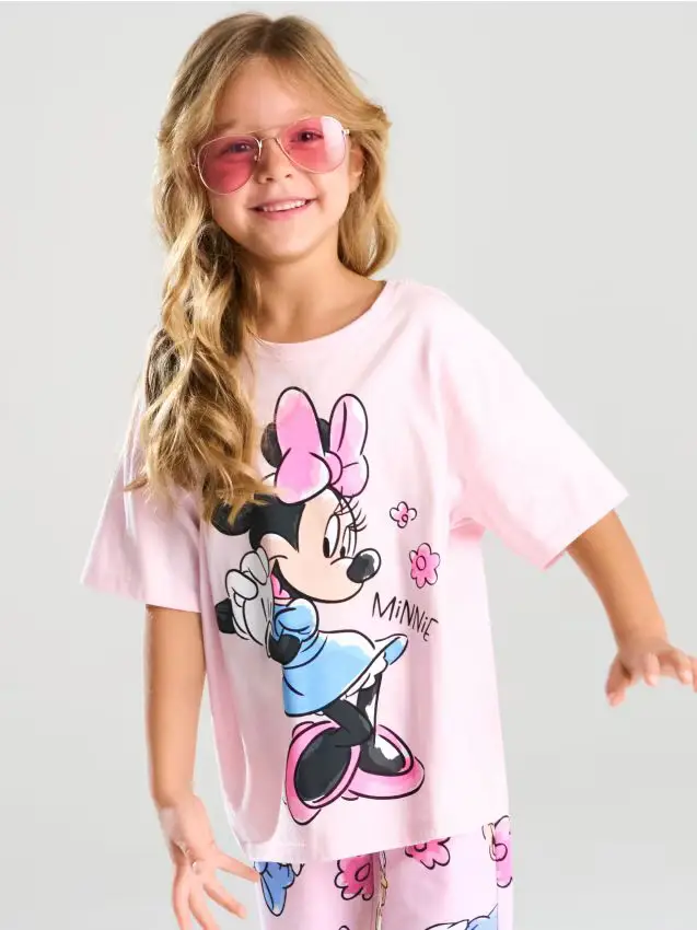 T-shirt in cotone con stampa Minnie Mouse - rosa pastello