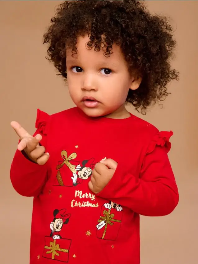 T-shirt in cotone con stampa Minnie Mouse - rosso