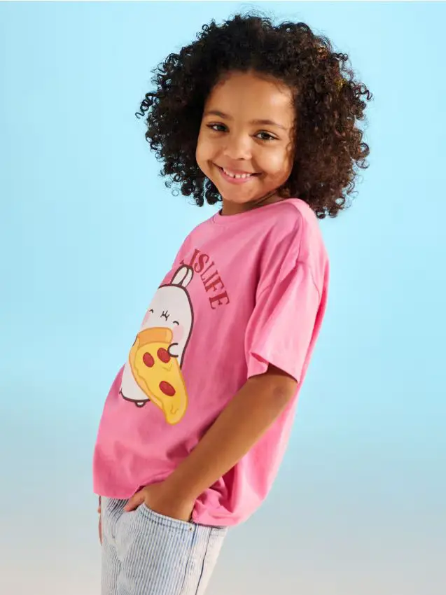 T-shirt in cotone con stampa Molang - rosa