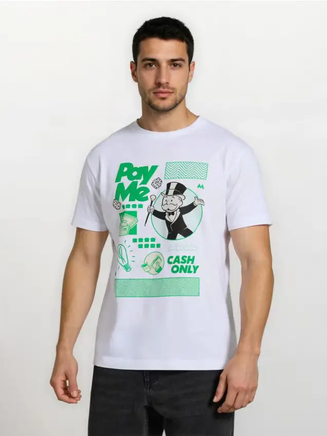 T-shirt in cotone con stampa Monopoly - bianco