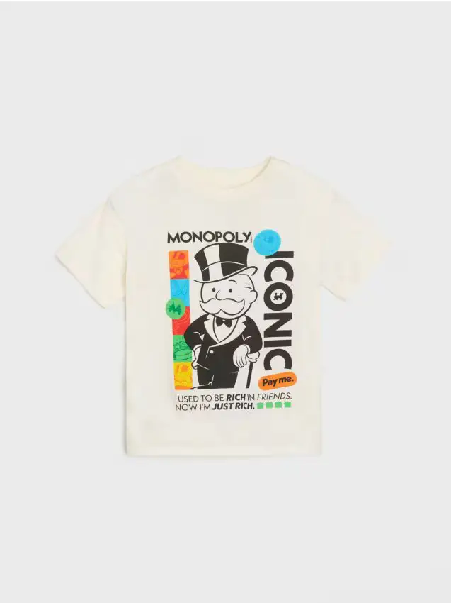 T-shirt in cotone con stampa Monopoly - panna
