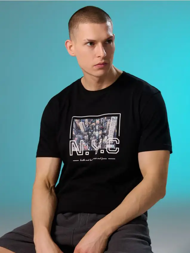 T-shirt in cotone con stampa New York - nero