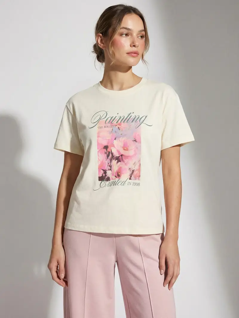 T-shirt in cotone con stampa - nude miniatura 3