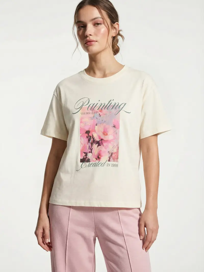 T-shirt in cotone con stampa - nude miniatura 4