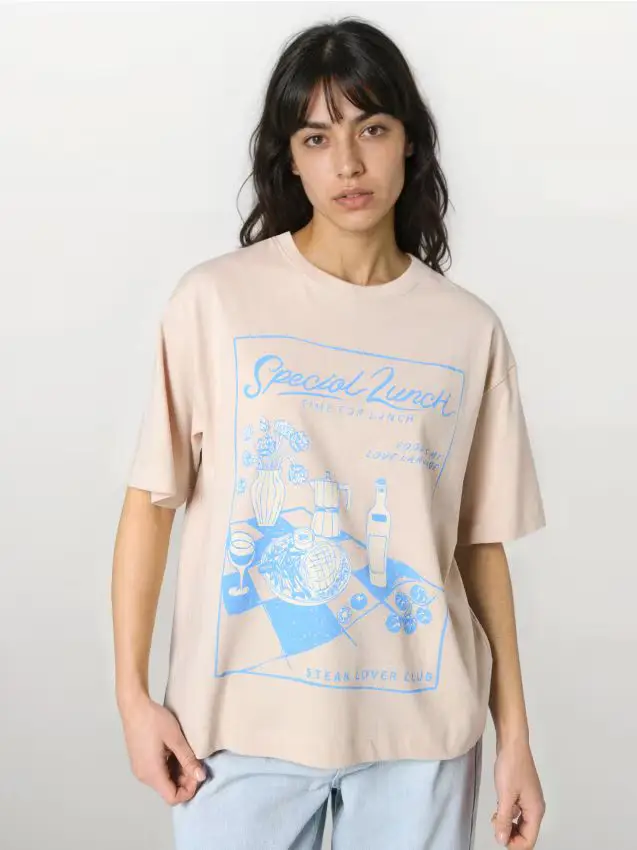 T-shirt in cotone con stampa - nude