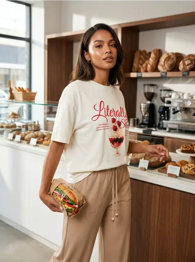 T-shirt in cotone con stampa - nude