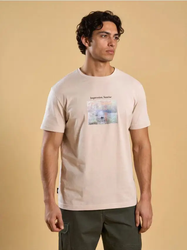 T-shirt in cotone con stampa - nude