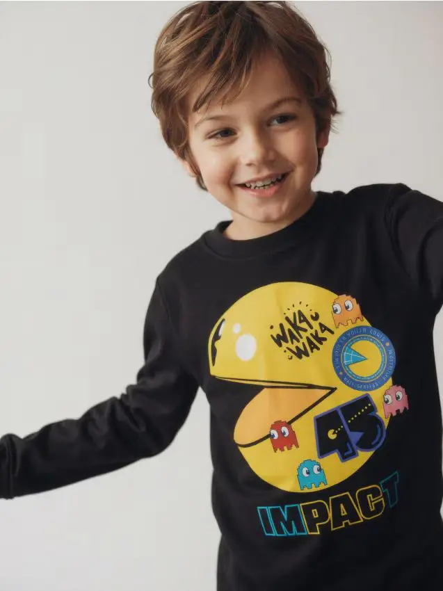 T-shirt in cotone con stampa Pacman - nero