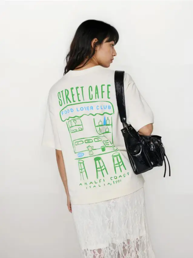 T-shirt in cotone con stampa - panna